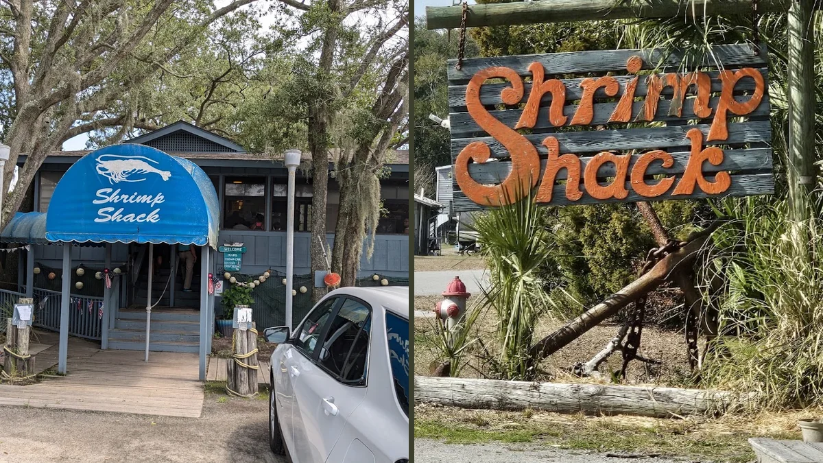 Porch seating at a casual seafood shack.