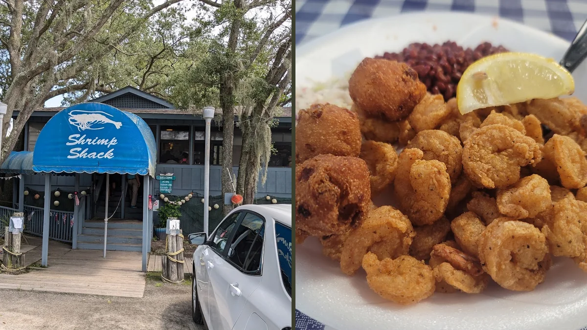 Informal porch tables at Shrimp Shack.