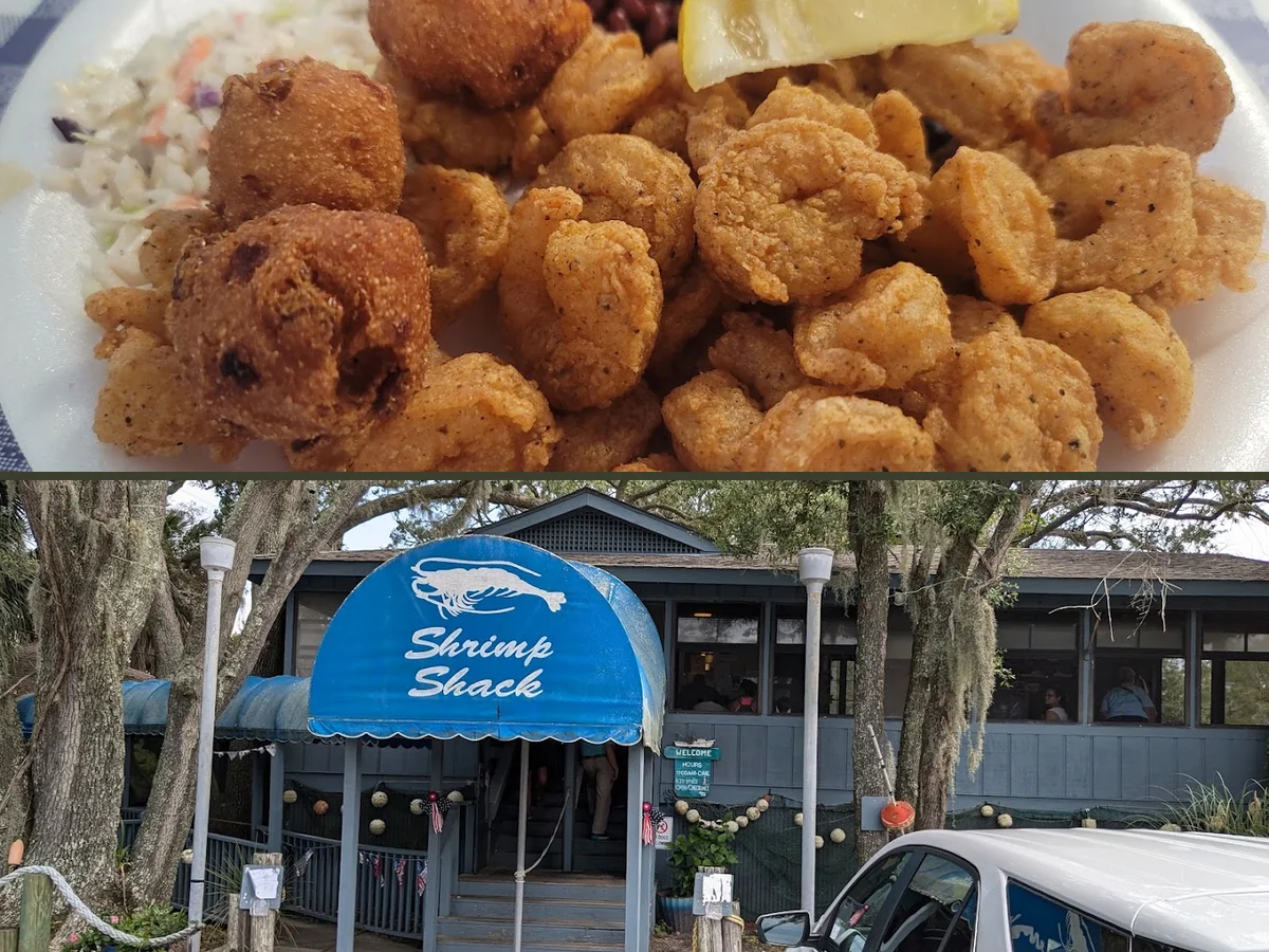 Porch seating at a casual seafood shack.