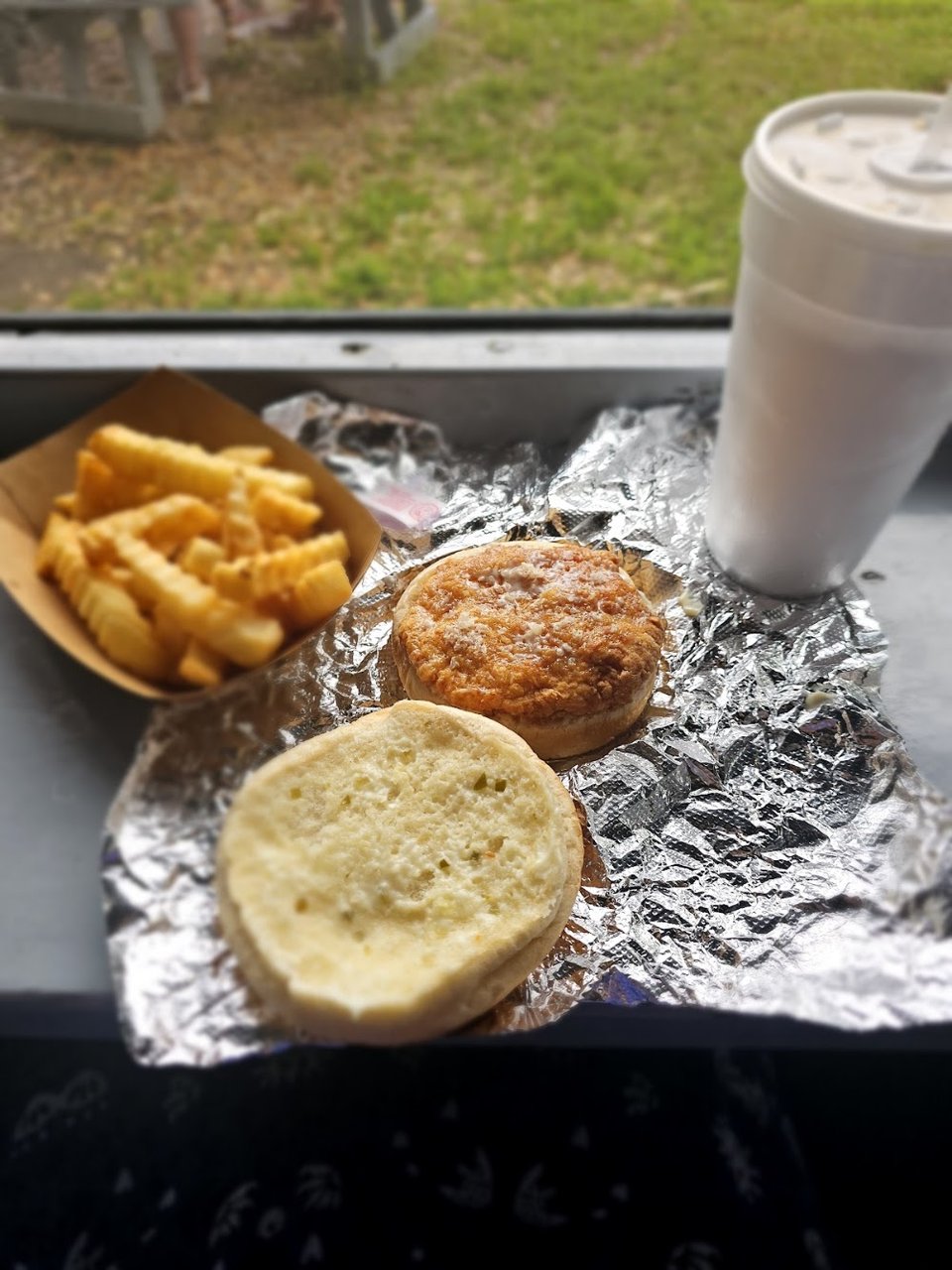 Shrimp Burger and Fries